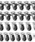 Heavy Duty One Inch Low Profile Caster Wheels With Brakes Quiet As A Mouse Soft Rubber Swivel Casters For Furniture And Rolling Carts glides shown in a set of 24 with mounting screws.