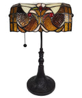 Tiffany Style Stained Glass Desk Lamp With 16 Inch Tall Body Dark Amber Finish Swivel Arm And Tilting Shade Hand Cut 74 Piece Glass Mosaic