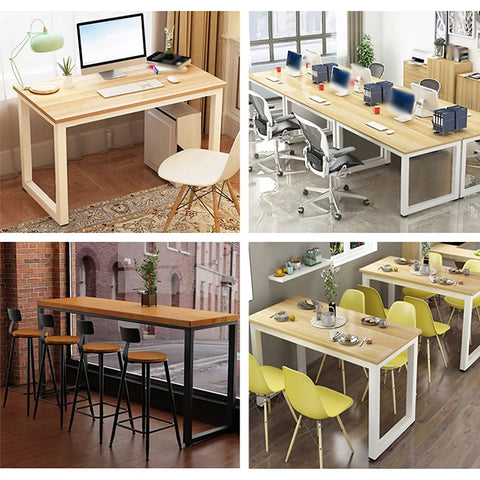 Straight Up Heavy Duty Industrial Table Legs White Cast Iron Furniture Base For Dining Bench And Desk With Welded Support Bars in various settings.