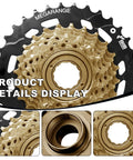 Close-up of Screw On MF TZ500 7 Speed Freewheel 14 34 Tooth for Tourney Drivetrain in high-tensile steel, corrosion resistant build.