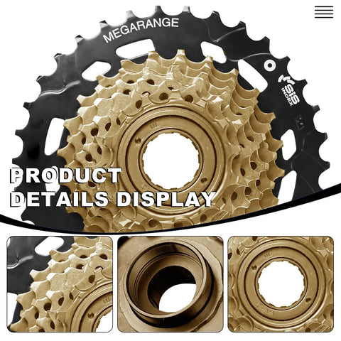 Close-up of Screw On MF TZ500 7 Speed Freewheel 14 34 Tooth for Tourney Drivetrain in high-tensile steel, corrosion resistant build.