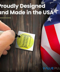 Hand marking Seven Scope Dope Stickers for Long Range Shooting Fit Most Rifle Scope Caps Easy Dial In with USA flag in background.