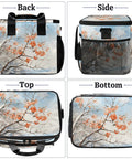 Four views of Insulated Picnic Backpack Lunch Box for Women and Men, floral design, spacious tote cooler for outdoor adventures.