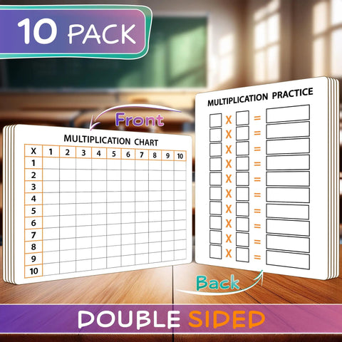 10 Pack Dry Erase Multiplication Boards 9 By 12 Inch Double Sided Whiteboards Classroom Ready For Times Tables Math Practice