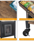 Real Deal Farmhouse Coffee Bar Cabinet And Three Tier Rolling Cart With Loaded Storage Drawer Sturdy Locking Casters Rustic Brown Wood Frame showing wooden board design and storage drawer.