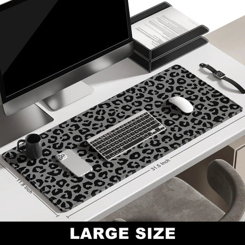 Extended Gaming Desk Mat XXL Full Coverage Mouse Pad For Huge Desks Black Leopard Print on workspace with keyboard and mouse