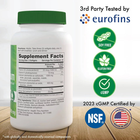 Liquid Calcium Magnesium Vitamin D Bone Boost With Boron And Six Calcium Sources Three Magnesium Forms 100 count bottle label