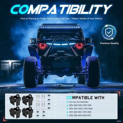 2 Inch UTV Full Bracket Lift Kit For CanAm Defender HD8 HD10 And HD5 DPS Front And Rear Suspension Raise Mount Brackets 2016 To 2021 Improve Ground Clearance And Traction compatibility guide