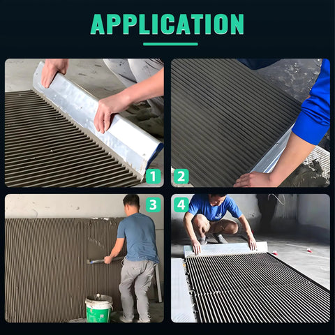 Usage of heavy duty 30 inch square notched tile trowel for large tiles and thick bed mortar with aluminum alloy frame.