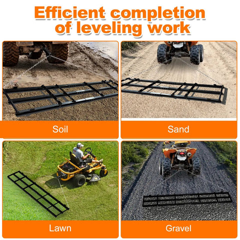 8 Ft Drag Harrow Driveway Grader used for soil, sand, lawn, and gravel with ATV and mower attachment