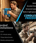Man using Top Shelf Cordless Brad Nailer Kit With 21V Power And Hella Long Battery Life for wood fastening outdoors.