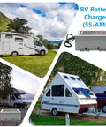 Heavy Duty 55 Amp Rv Converter Plug And Play Campground Ready Dc Power Supply With Three Stage Smart Charging visible alongside RVs in nature.