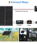 Diagram of 25W 12V Solar Panel Kit with 10A Charge Controller and Extension Cables Off Grid Battery Clips and O Ring Terminal
