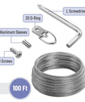 Picture Hanging Kit With 100 Feet Stainless Steel Braided Wire 20 D Ring Hangers 20 Screws And Aluminum Sleeves For Easy Gallery Wall Setup