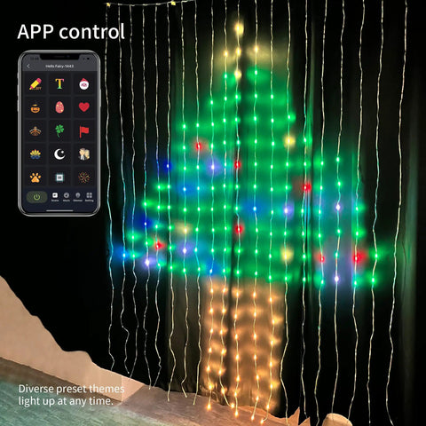 Year Round Curtain String Lights With Dope Music Sync, 400 RGB LED Fairy Lights, 6.2ft, App Remote Control in tree pattern