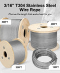 Spools of T304 Stainless Steel Wire Rope in various lengths for versatile use