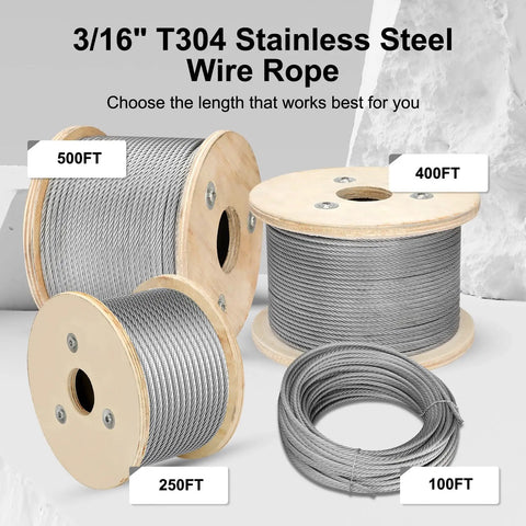 Spools of T304 Stainless Steel Wire Rope in various lengths for versatile use