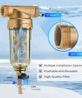 WSP 50SL Reusable Whole House Spin Down Sediment Filter Softener With Siliphos To Stop Scale And Corrosion shown with attachments