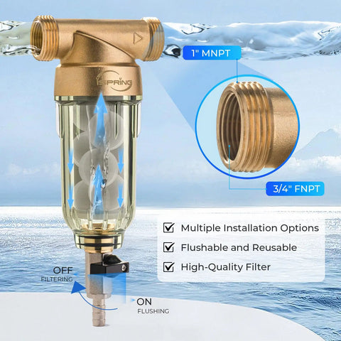 WSP 50SL Reusable Whole House Spin Down Sediment Filter Softener With Siliphos To Stop Scale And Corrosion shown with attachments