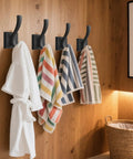 Heavy Duty Black Towel Hooks 3 Pack For Bathroom Wall Mount Robe Coat Hats Bags Keys And More Utility Hangers With Smooth Curved Edges