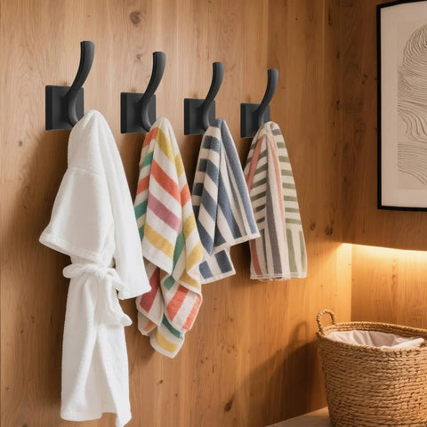 Heavy Duty Black Towel Hooks 3 Pack For Bathroom Wall Mount Robe Coat Hats Bags Keys And More Utility Hangers With Smooth Curved Edges
