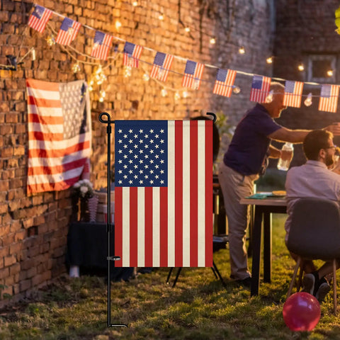 American Flag Garden Flag 12 Inch By 18 Inch Double Sided Patriotic Yard Decor For Garden And Lawn Perfect Fourth Of July Memorial Day Outdoor Display Fade Resistant Nylon displayed at outdoor gathering