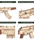 Close-up of the Dope 3D Wooden Puzzle Kit for Adults, featuring DIY rubber band gun build details like magazine and trigger.