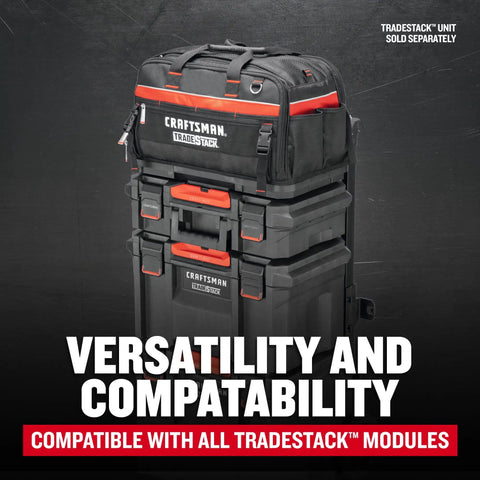 TradeStack Tool Bag With Wide Opening Dual Sided Access, Ultra Durable 1680 Denier Polyester stacked on tool modules