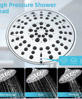 Two In One Shower System With 3 Setting High Pressure Rain Head shown with various spray modes, chrome finish