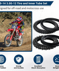 Honda Dirt Bike Tire And Inner Tube Set Front 2.50-14 Rear 3.00-12 for off-road bikes and motocross use, durable tread design