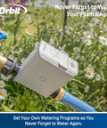 Smart Hose Watering Timer With Auto Scheduling For Gardens Delivers Precise Timed Watering So You Can Relax While Your Plants Thrive attached to faucet in garden.
