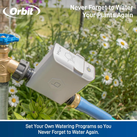 Smart Hose Watering Timer With Auto Scheduling For Gardens Delivers Precise Timed Watering So You Can Relax While Your Plants Thrive attached to faucet in garden.
