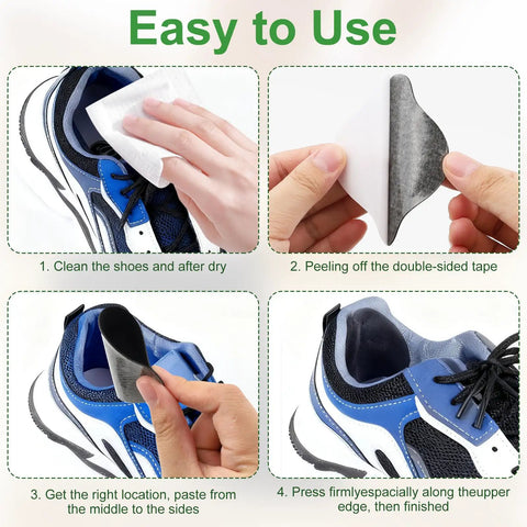 Self Adhesive Inside Shoe Heel Patches 12 Pack For Quick Hole Repair Black Interior Shields application process