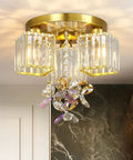 Modern Semi Flush Mount Ceiling Light With Crystal Accents 5 Light Chrome Fixture for kitchen, entryway, bedroom, bathroom