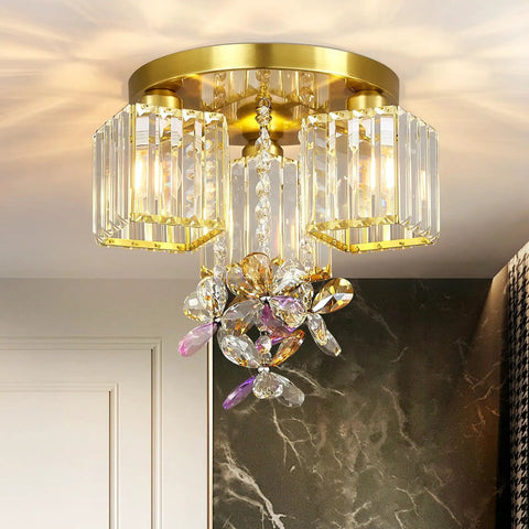 Modern Semi Flush Mount Ceiling Light With Crystal Accents 5 Light Chrome Fixture for kitchen, entryway, bedroom, bathroom