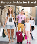 Family traveling with Hands Free Travel Neck Wallet With RFID Blocking Passport Holder, dark grey, adjustable strap