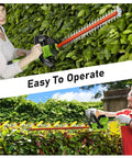 Cordless Hedge Trimmer With 22 Inch Dual Action Blade And 2800 SPM in use by two people, easy to operate in garden trimming plants.