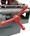 Close-up of the red handle on the Built Tough Electric Pipe Threader Machine For 1/2 To 3 Inch Steel Tubing Auto Die Head.