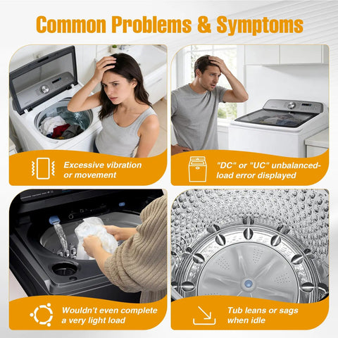 Four common washer issues related to Washer Suspension Rods Replacement Kit 27.6 Inch Compatible With WA54R7200 series.