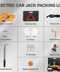 Electric Scissor Car Jack Kit 3 Ton 12V Portable Auto Lift With 17.7 Inch Lift Range For SUV And Sedan Floor Jack For Quick Tire Change And Roadside Emergency No Fuss One Button Lift Includes Handle Wrench packing list with accessories displayed.