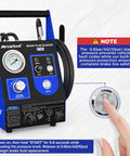 F109 Automatic Brake Bleeder Kit with Electric Brake Fluid Exchanger, control panel with pressure gauge and warning note