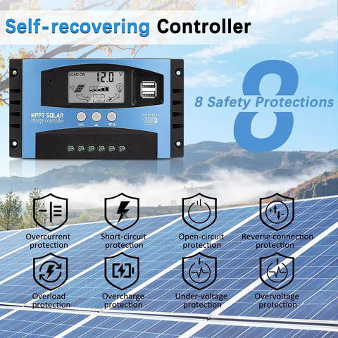 100 Amp MPPT Solar Charger Controller For 12V And 24V Systems With LCD Display Dual USB Ports Adjustable Parameters