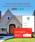 Home view with security settings overlay, showcasing Two Pack Smart Home Camera System With 1080p WiFi Indoor Surveillance AI Human Detection