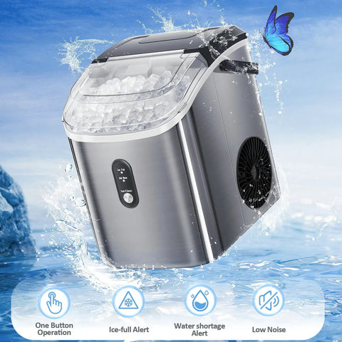 Chewable Nugget Ice Countertop Maker With One Click Operation Portable Stainless Steel Ice Machine Delivers 34 Lbs Per Day