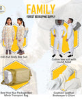 Family beekeeping gear including ventilated beekeeping jacket with fencing veil hood, kids bee suit, and beekeeper gloves