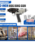 16 Gauge Pneumatic Hog Ring Gun For Cages, Wire Mesh, Traps And Upholstery With One Half Inch Ring Closure shown with applications
