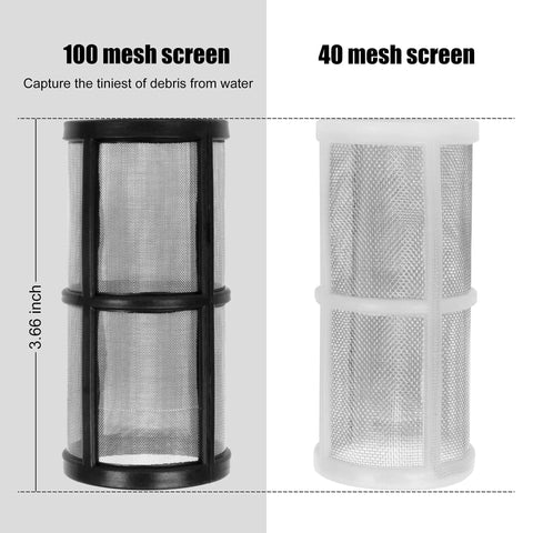 Inline Garden Hose Filter Set For Pressure Washer Inlet Water With 100 Mesh And 40 Mesh Screens, black and white filters shown