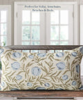 Alisa Blue Block Print Pomegranate Pillow Cover 100 Percent Cotton Throw Pillow Cover Decorative Accent For Sofa Couch Bed 14x24 Vintage Coastal Grandma Grandmillennial Style blue block print pillow on bench