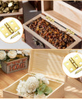 Mini Hinges Craft Set For DIY Projects For DIYers 50 pcs with screws, gold hinges on wooden boxes, 0.39 by 0.31 inches, front view