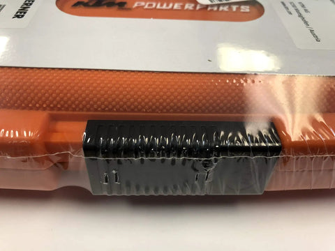 Close-up of a plastic case for 38-Piece Do-It-All Tool Box Set with Hex Sockets and Allen Keys in bright orange, sealed in plastic.
